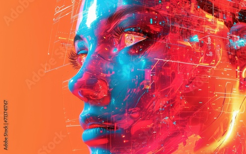 Immerse yourself in the vanguard of technological advancement with our captivating AI-robot face stock image. This meticulously crafted depiction masterfully combines the nuanced realism of human feat #713741767