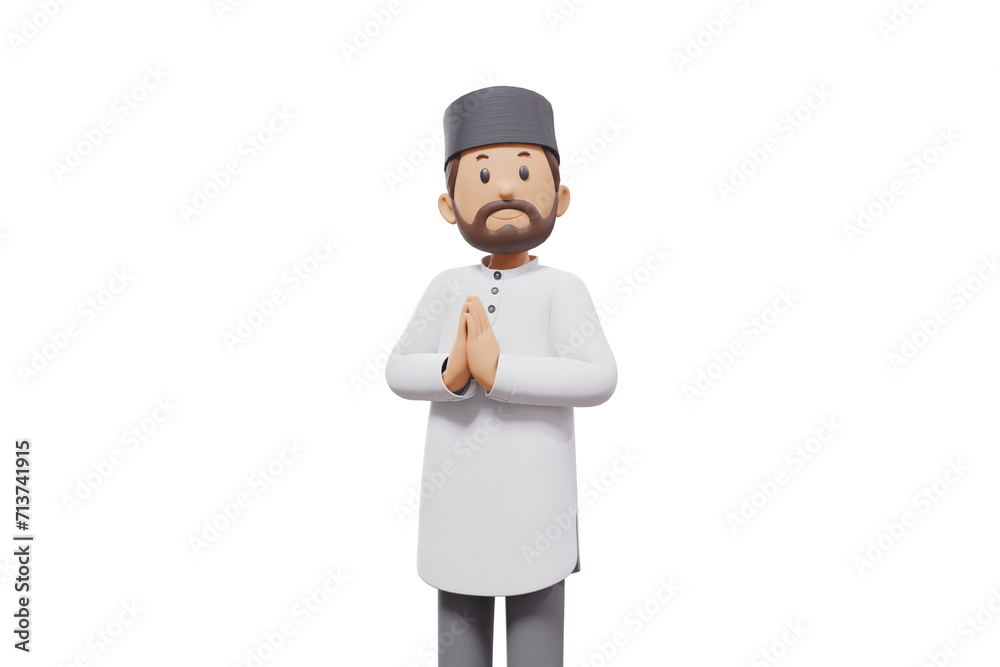 3d illustration of man muslim greeting, pointing and showing something at camera with transparent background 3d illustration of man muslim greeting, pointing and showing something at camera with transparent background