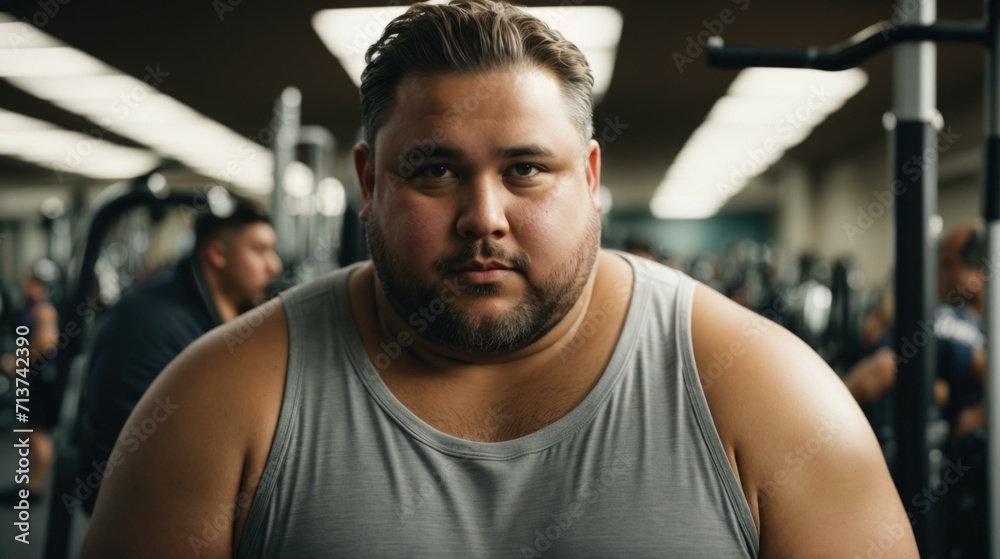A big man in a gym looking at the camera. Generative AI.