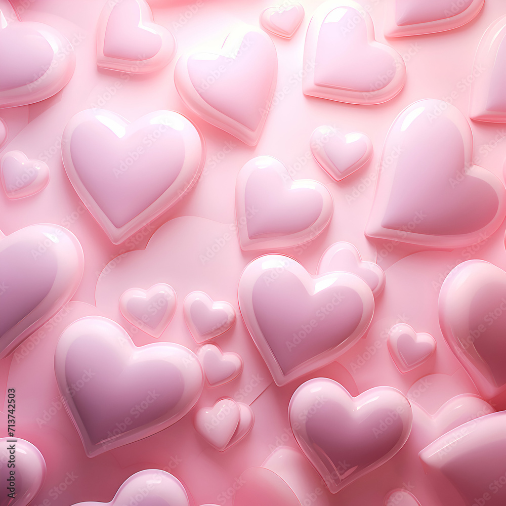 Valentine's day background with pink hearts. 3d rendering