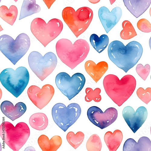 seamless pattern with hearts ,water color on white background