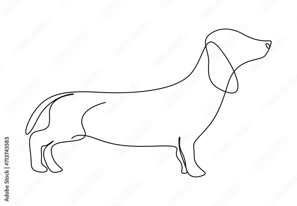 Simple cute dachshund dog continuous one line drawing. Isolated on white background vector illustration. Free vector