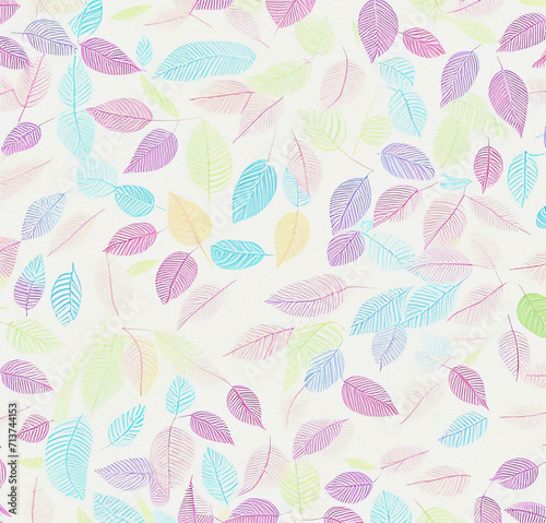 Background with leaves. Colorful illustration. Floral pattern on the white background. Flyer, card design. Nature, vintage backdrop. Decoration wallpaper. Natural template.