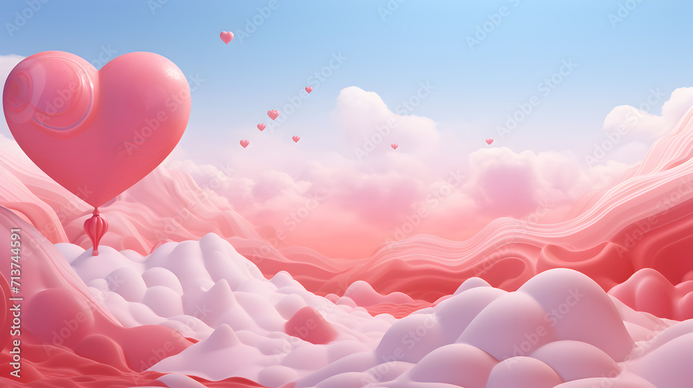 valentine love day big red heart love is in the air all around the world illustration,,
Heartshaped balloons floating amidst pink clouds creating a romantic scene for Valentines Day
