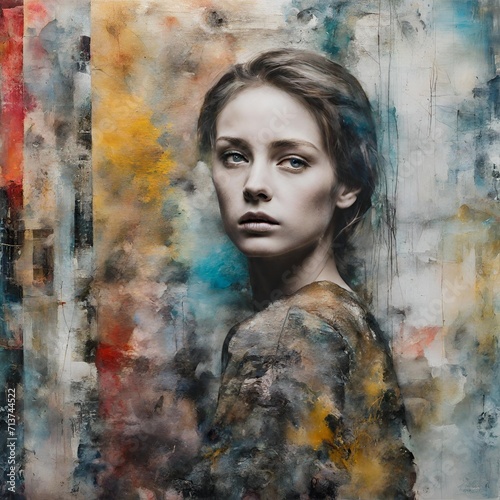 A young lady: A mixed media artwork combining painting and photography