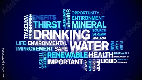 Drinking Water animated tag word cloud;text design animation kinetic typography seamless loop. photo