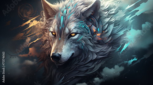 abstract wolf spirit illustration. Made with generative ai 