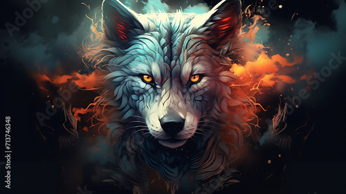 abstract wolf spirit illustration. Made with generative ai  © Penikmat