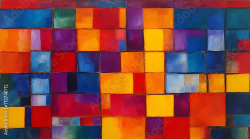 Painting features a group of colorful squares arranged in a random pattern