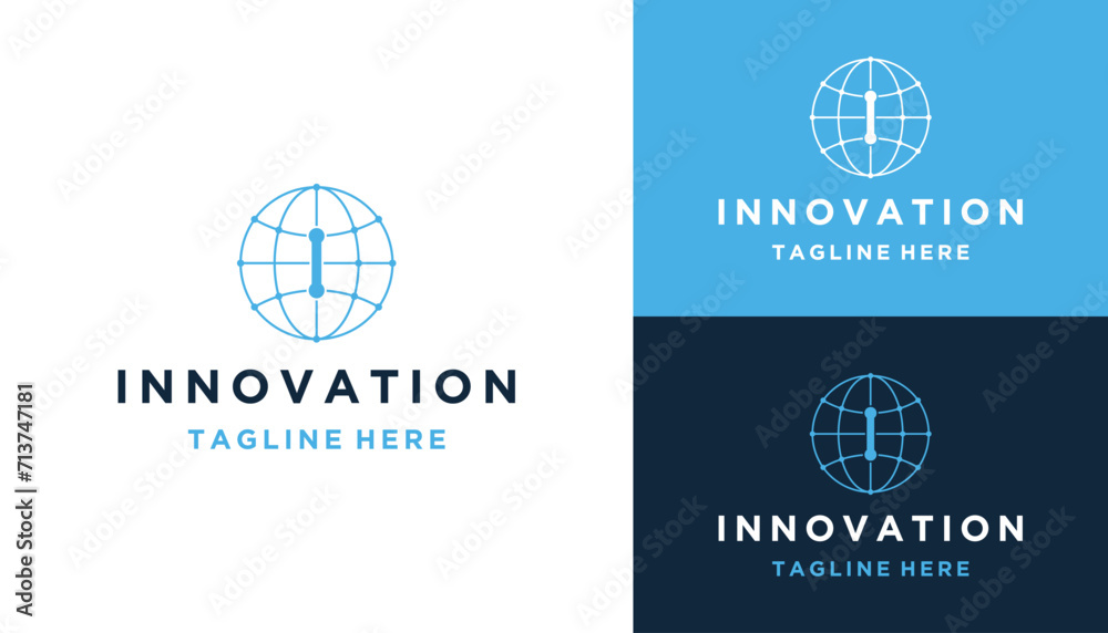 Initial Letter I Globe with Digital Wire Line Dots For Worldwide Technology Logo Design Initial Letter I Globe with Digital Wire Line Dots For Worldwide Technology Logo Design