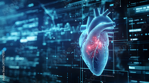 Transforming Heartbeat Data into Digital AI Code: The Role of AI in Real-Time Patient Monitoring. Advanced AI technology for cardiac care. photo