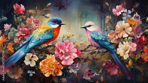an image depicting the intricate dance of birds in a vibrant garden, their delicate steps and playful interactions with blooming flowers creating a scene of enchanting beauty, .