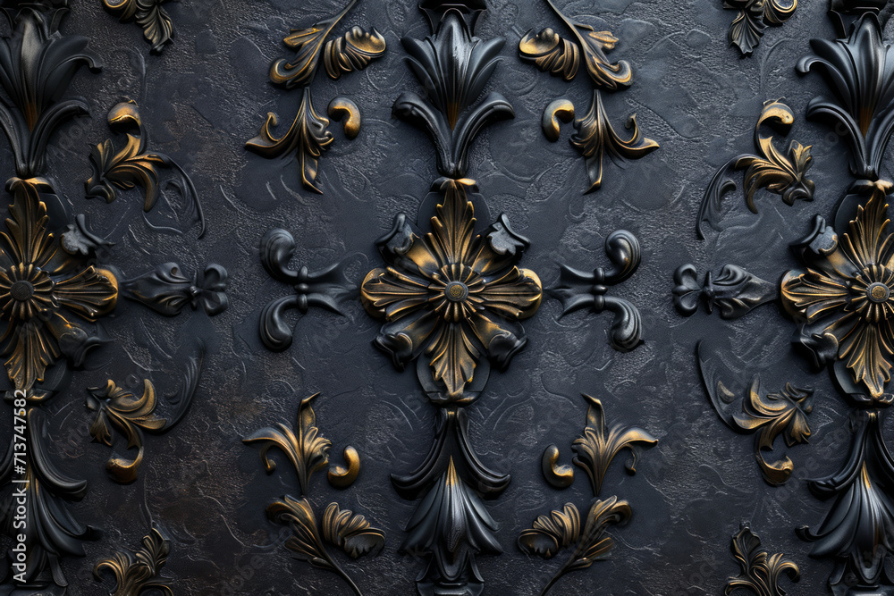 GothicInspired Black and Gold Embossed Wallpaper, Surface Material