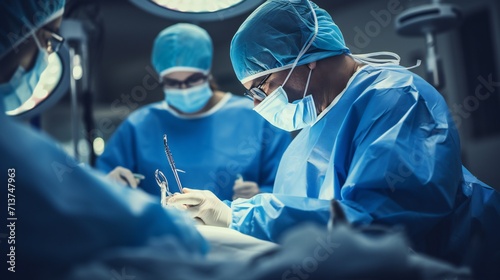Expansive shot showcasing a surgical team working with thoracic instruments for chest surgeries.