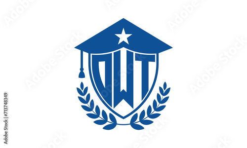 OWT three letter iconic academic logo design vector template. monogram, abstract, school, college, university, graduation cap symbol logo, shield, model, institute, educational, coaching canter, tech photo