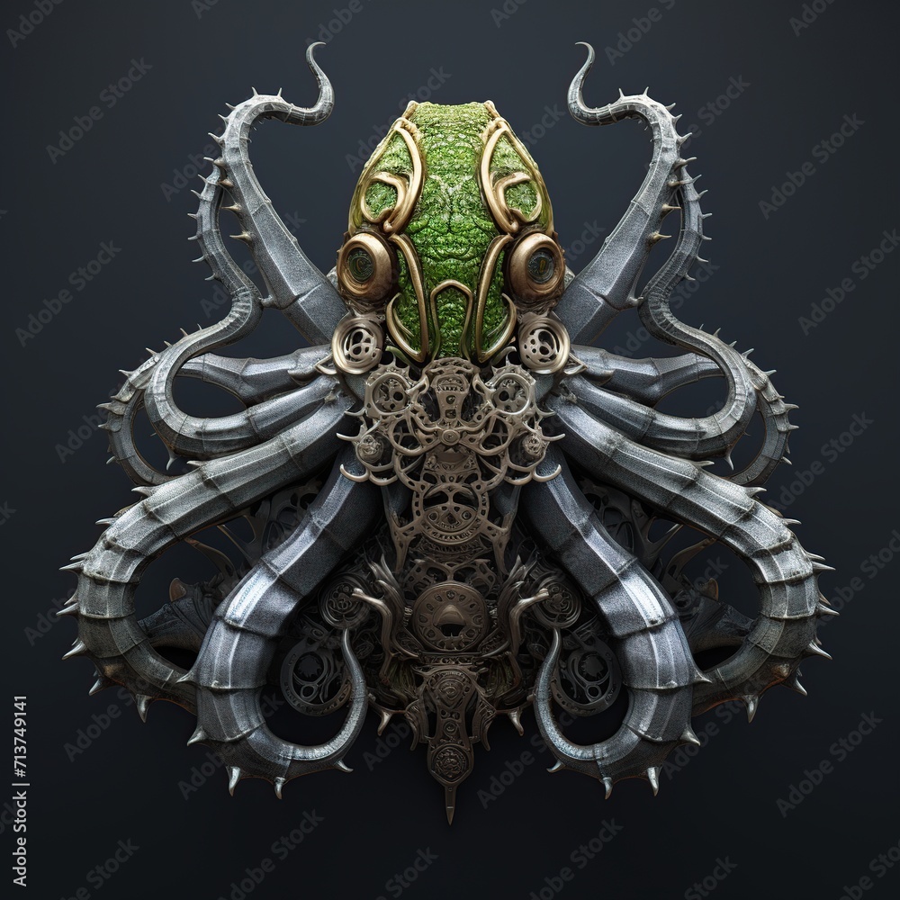 Fototapeta premium Metal octopus symbol, good for 3D breastpin Models. generative AI