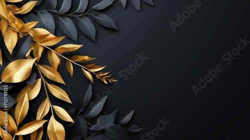 Gold and black leaves on black background