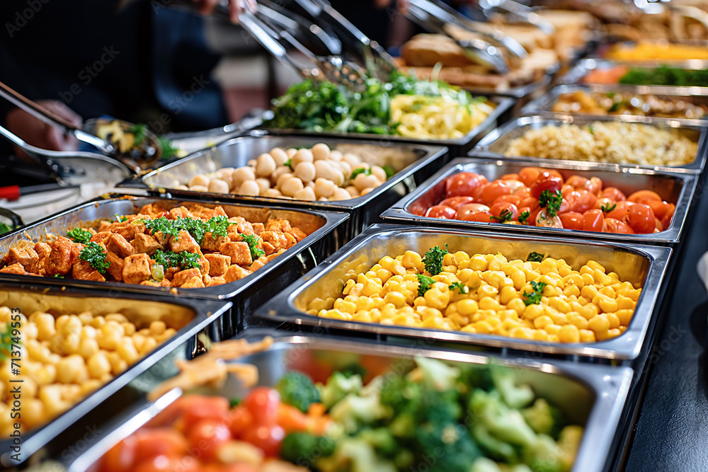 Catering buffet in a restaurant with vibrant, colorful foods. Buffet Table for guests