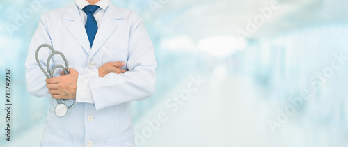Cardiologist or Specialist physician doctor in hospital clinic health care center. wide view copy space. photo