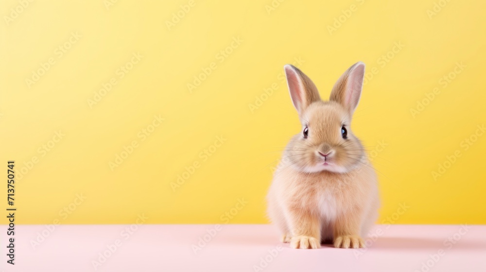 Cute little rabbit on a pastel background. Copy space for text. Cute little rabbit on a pastel background. Copy space for text.
