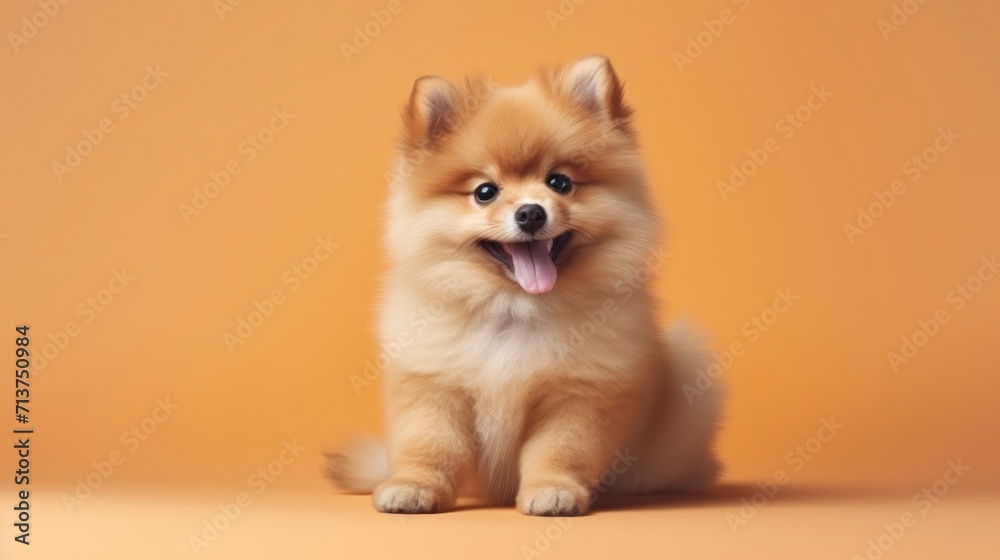 A puppy on pastel background. Copy space.