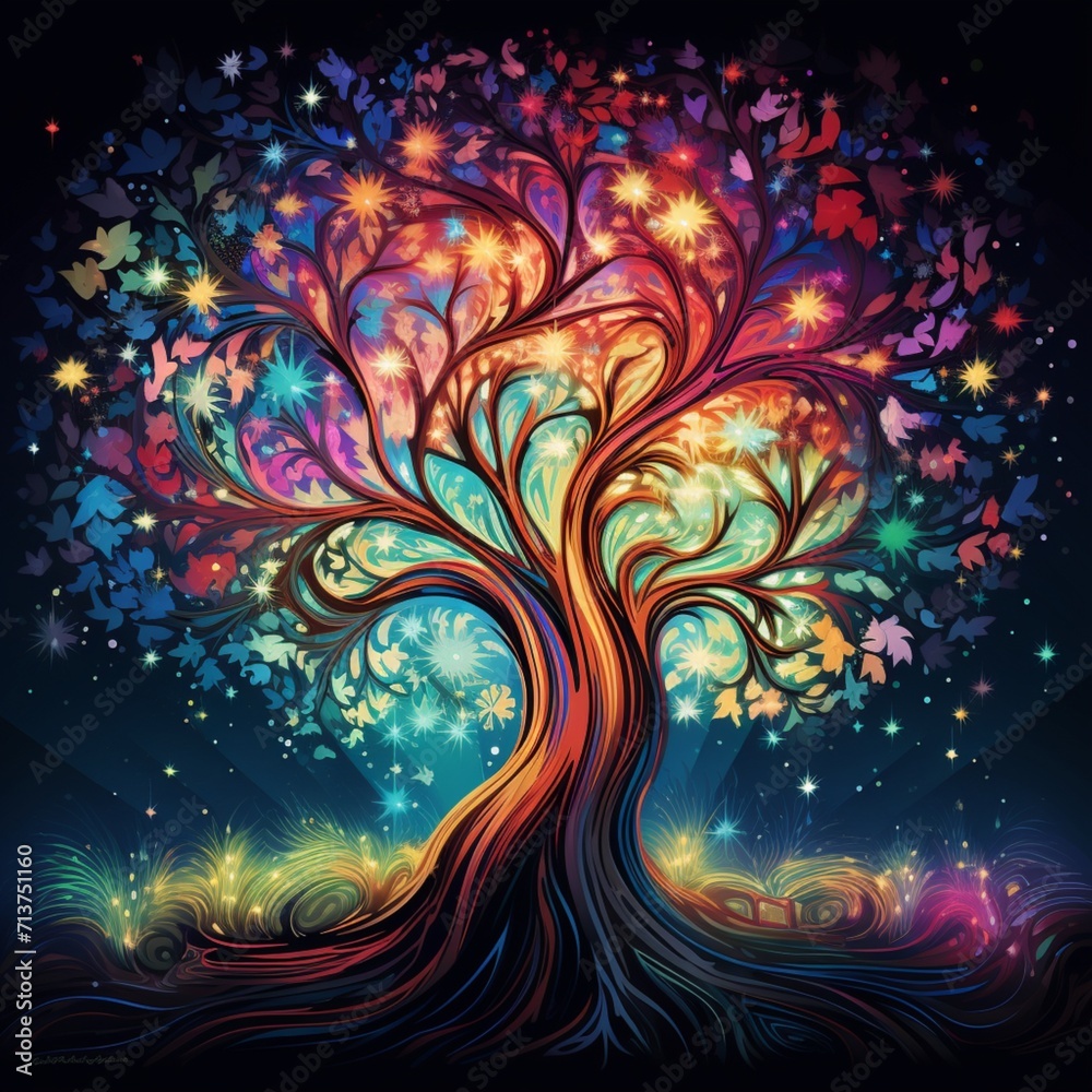 Colorful nice magic tree images Generative AI