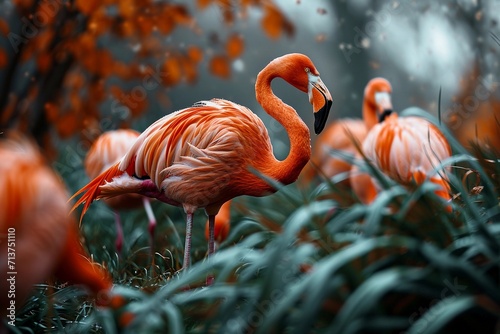 Wildlife photography A group of flamingos in their natural habitat. photo