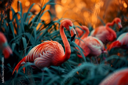 Wildlife photography A group of flamingos in their natural habitat. photo