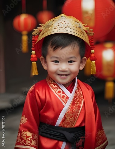 Cute Chinese boy in traditional Chinese 