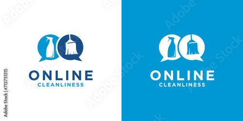 Online cleaning service and maid logo for men and women. online cleaning service design template