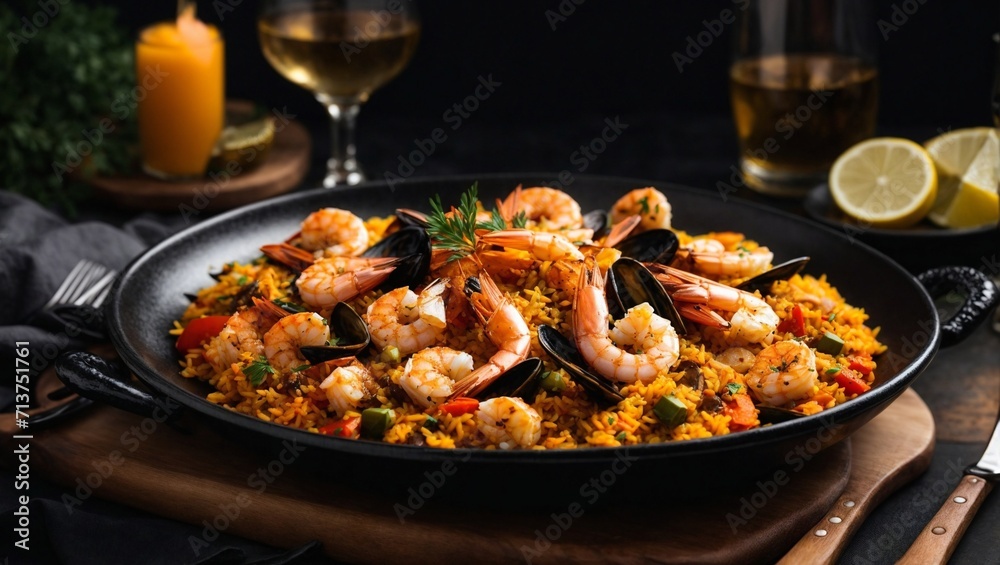 Spanish dish with white wine, in a luxury restaurant