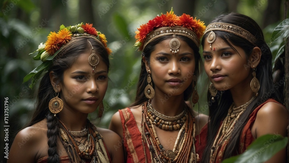 indigenous women in the jungle, traditional costumes