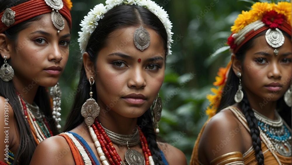 indigenous women of the jungle, close-up, jungle background indigenous women of the jungle, close-up, jungle background