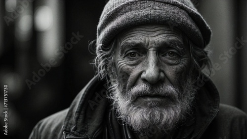 Retrato de una persona de tercera edad o vieja que vive en la calle
