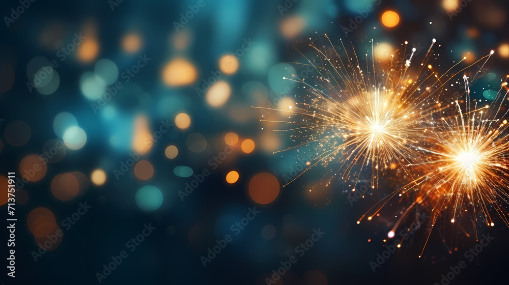Fototapeta premium Beautiful fireworks background at night for holiday decoration