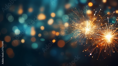 Beautiful fireworks background at night for holiday decoration © win