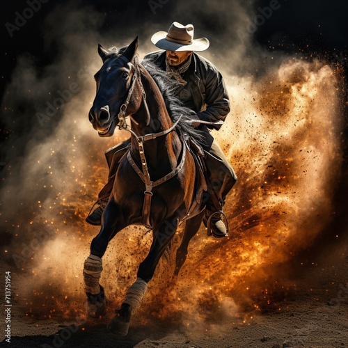 Cowboy nice horse riding firing image Generative AI