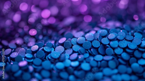 Close-up of sparkling blue craft glitter pellets in a creative artsy background