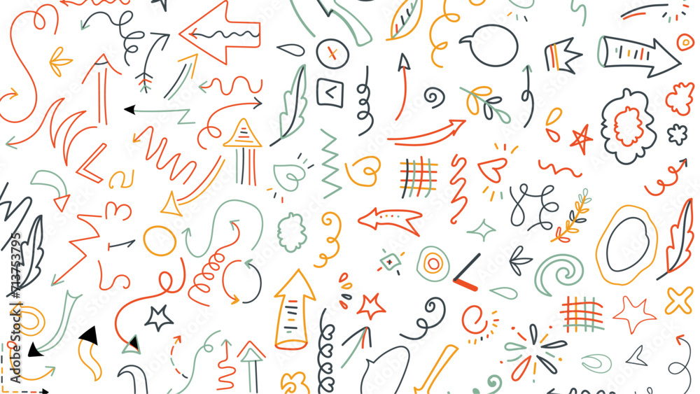 Vector summer outline boundless background. Seamless pattern with abstract hand drawn doodle elements. Vector illustration.