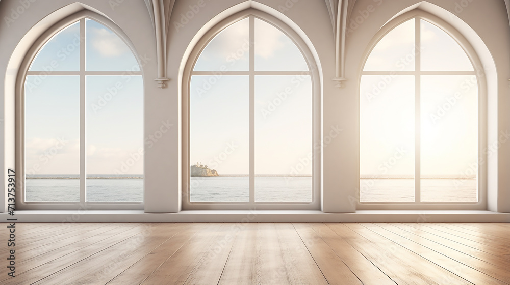Fototapeta premium view of interior space with arch window design