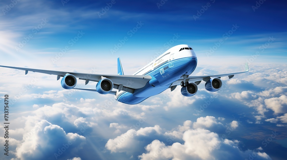 Fototapeta premium Cargo_Plane_Soaring_Through_Blue_Skies_with_Containers ai generative images