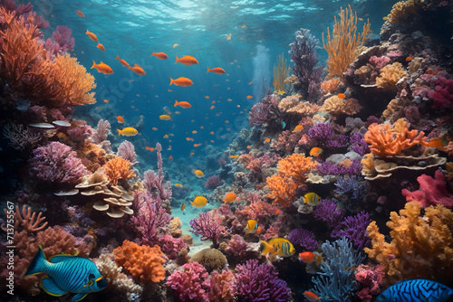 Colorful undersea coral reefs with tiny little fishes