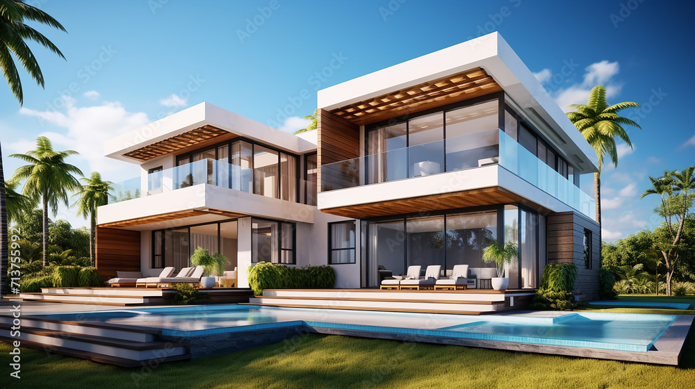 beautiful view of modern house on Australian style on blue sky beautiful view of modern house on Australian style on blue sky