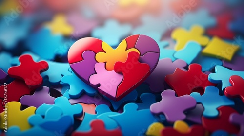 Valentine wallpaper background with a jigsaw puzzle pieces in a colorful heart shaped. photo