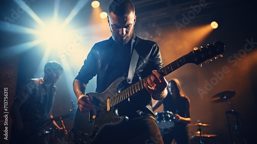 _A_rock_band_is_performing_on_stage._Guitarist_bass_guiter ai generative images