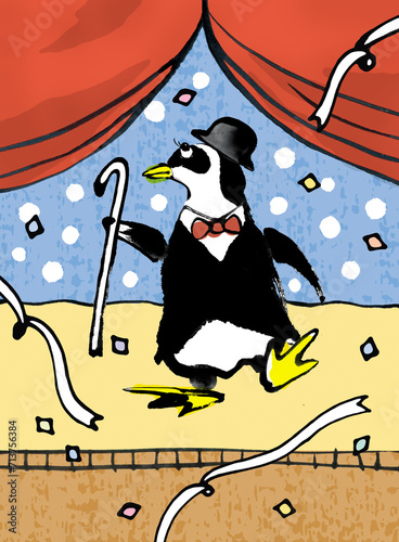 舞台でダンスするペンギンさん