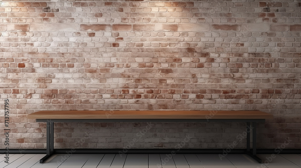 wooden table in dark brick wall room for advertising wooden table in dark brick wall room for advertising
