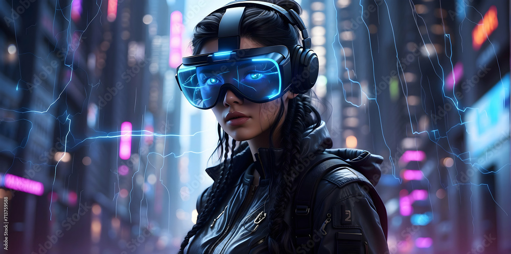 Illustration of a cyberpunk hacker in a virtual reality setting, ai generative Illustration of a cyberpunk hacker in a virtual reality setting, ai generative