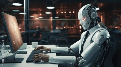 Futuristic cyber business and intelligence robotic working concept in modern global business