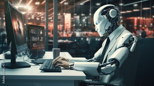 Futuristic cyber business and intelligence robotic working concept in modern global business